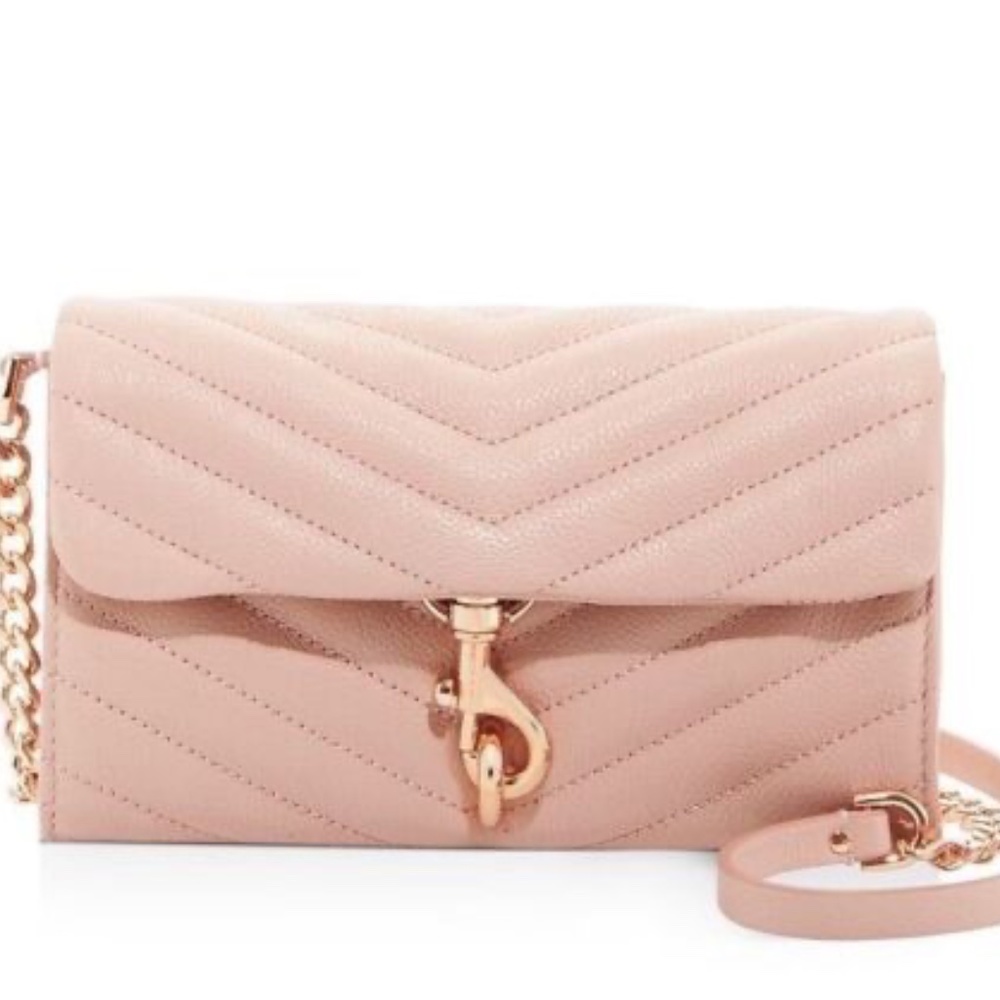 Rebecca Minkoff Edie Quilted Leather Wallet-On-Chain- Pale Pink